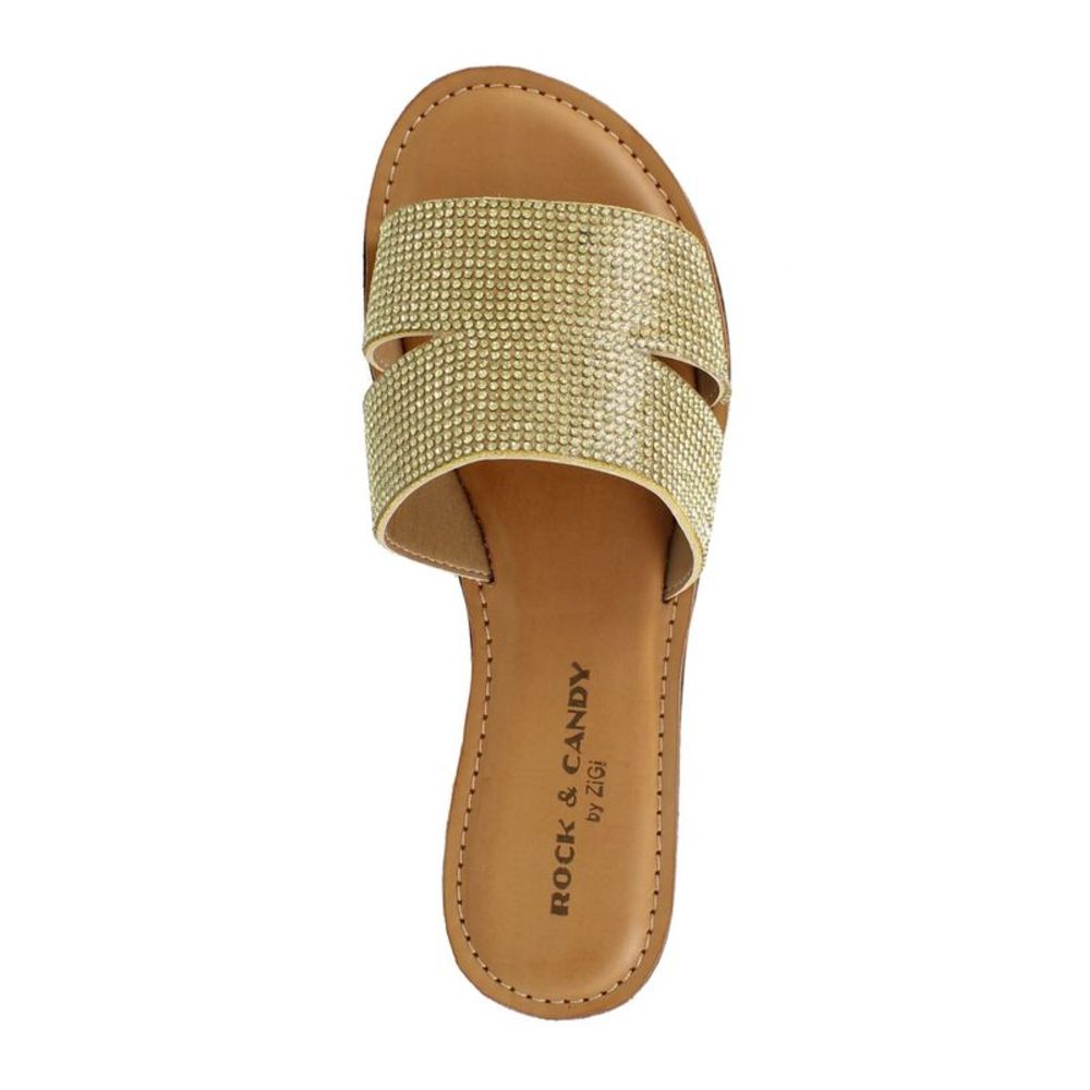 ROCK & CANDY Womens Gold Studded Berrie Open Toe Slip On Slide Sandals 7.5 M